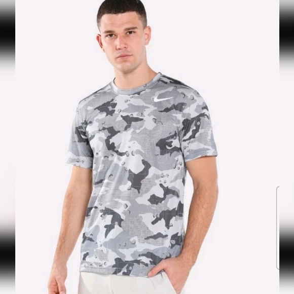 Nike Mens Gray Camo Print Crew Neck Tee L - Picture 1 of 10